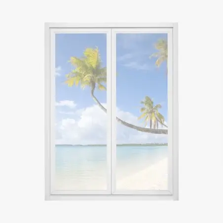 Pegatina para ventana paraíso de palmeras y mar turquesa – Pixers®
