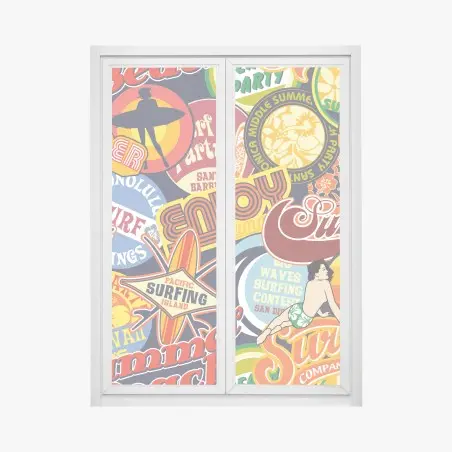 Pegatina para ventana collage retro de surf y playa – Pixers®
