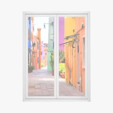 Pegatina para ventana callejón de fachadas coloridas – Pixers®