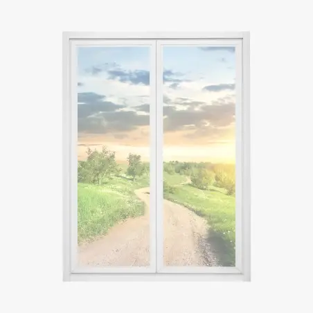 Pegatina para ventana camino al atardecer en campo primaveral – Pixers®