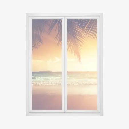 Pegatina para ventana atardecer tropical en la orilla del Mar Caribe – Pixers®