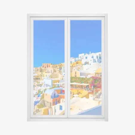 Pegatina para ventana vistas panorámicas de Oia, Santorini – Pixers®