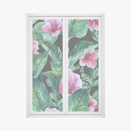 Pegatina para ventana jardín tropical en acuarela sobre fondo negro – Pixers®