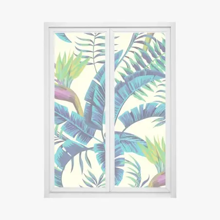 Pegatina para ventana follaje tropical en tonos azules y verdes – Pixers®