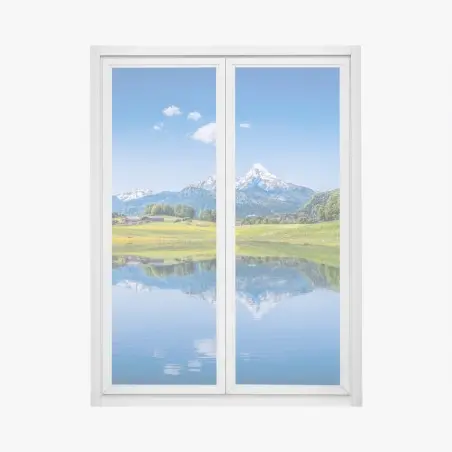 Pegatina para ventana paisaje alpino con lago y reflejo – Pixers®