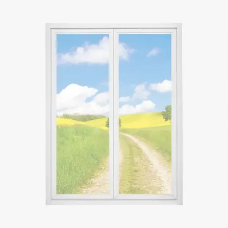 Pegatina para ventana camino entre prados amarillos y cielo azul – Pixers®