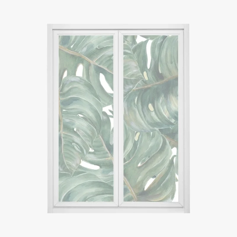 Pegatina para ventana follaje tropical de hojas de monstera