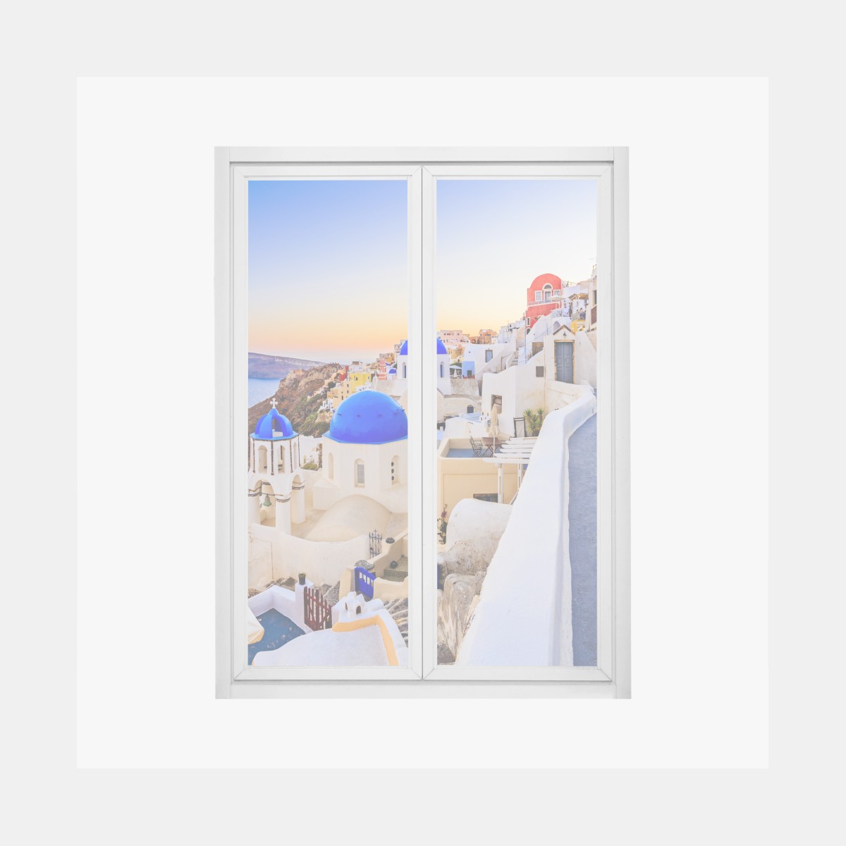 Pegatina para ventana panorama de Santorini al atardecer – Pixers®