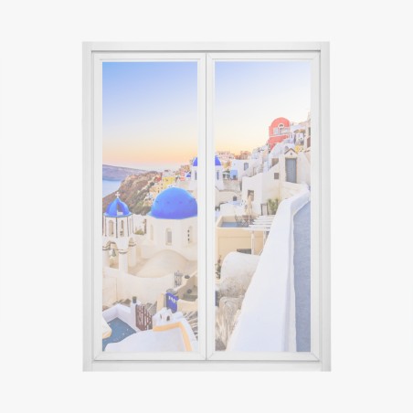 Pegatina para ventana panorama de Santorini al atardecer – Pixers®
