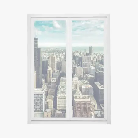Pegatina para ventana horizonte aéreo de Chicago en tonos vintage – Pixers®