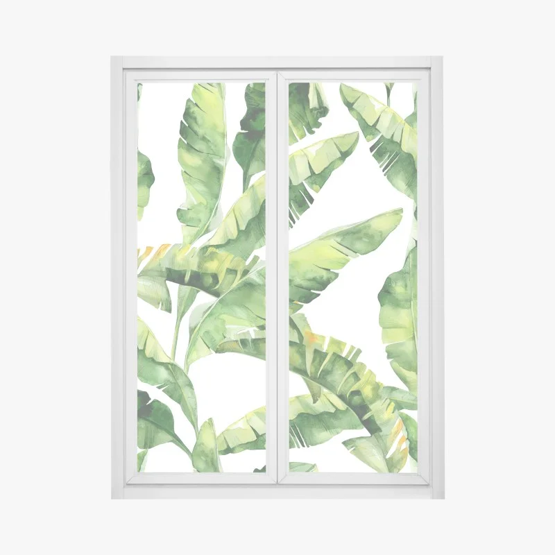 Pegatina para ventana hojas de plátano en acuarela