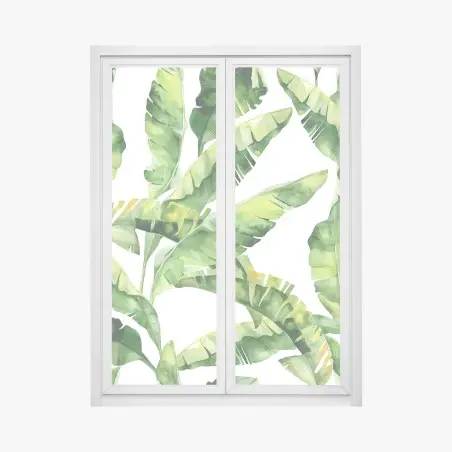 Pegatina para ventana hojas de plátano en acuarela – Pixers®