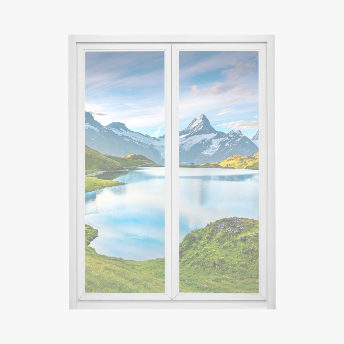Pegatina para ventana amanecer sobre Bachsee con Wetterhorn y Wellhorn en los Alpes – Pixers®