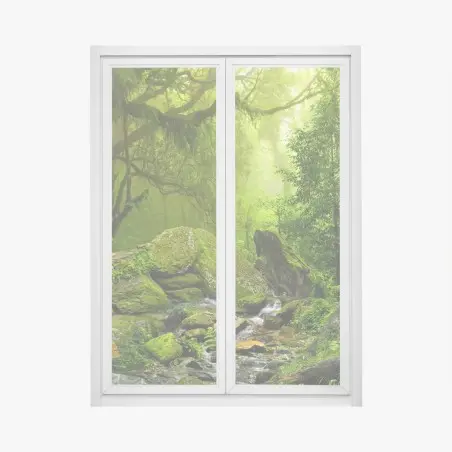 Pegatina para ventana refugio verde en el bosque – Pixers®