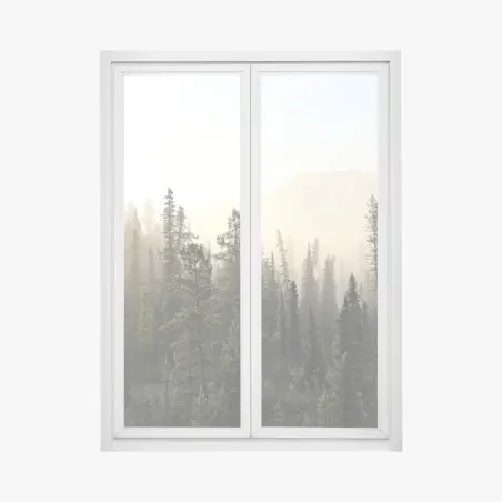 Pegatina para ventana amanecer entre pinos y niebla – Pixers®