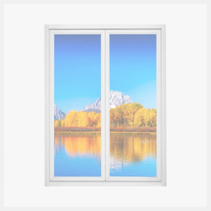 Pegatina para ventana reflejos otoñales en el lago montañoso