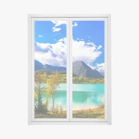 Pegatina para ventana paisaje de lago turquesa y montañas – Pixers®