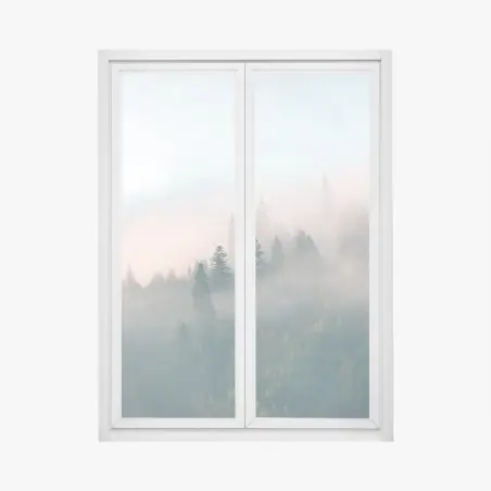 Pegatina para ventana bosque envuelto en niebla al amanecer – Pixers®