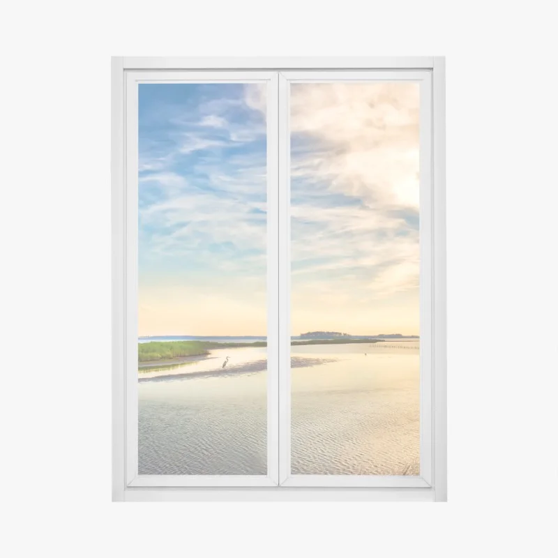 Pegatina para ventana garza azul en la puesta de sol en Chesapeake Bay, Maryland