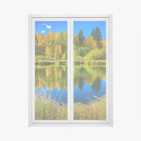 Pegatina para ventana paisaje otoñal junto al lago con reflejos – Pixers®