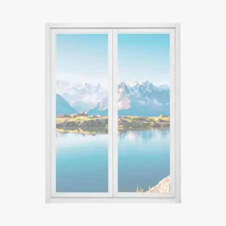 Pegatina para ventana panorama alpino del Lac Blanc y Mont Blanc, Chamonix – Pixers®