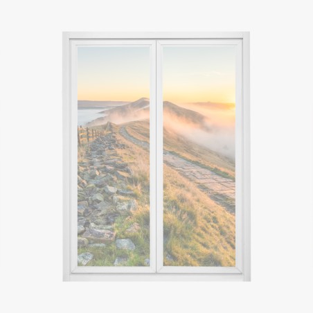 Pegatina para ventana amanecer en la cresta neblinosa – Pixers®