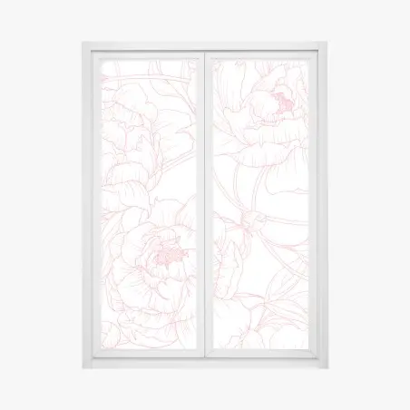 Pegatina para ventana patrón floral de peonías en líneas rosa – Pixers®