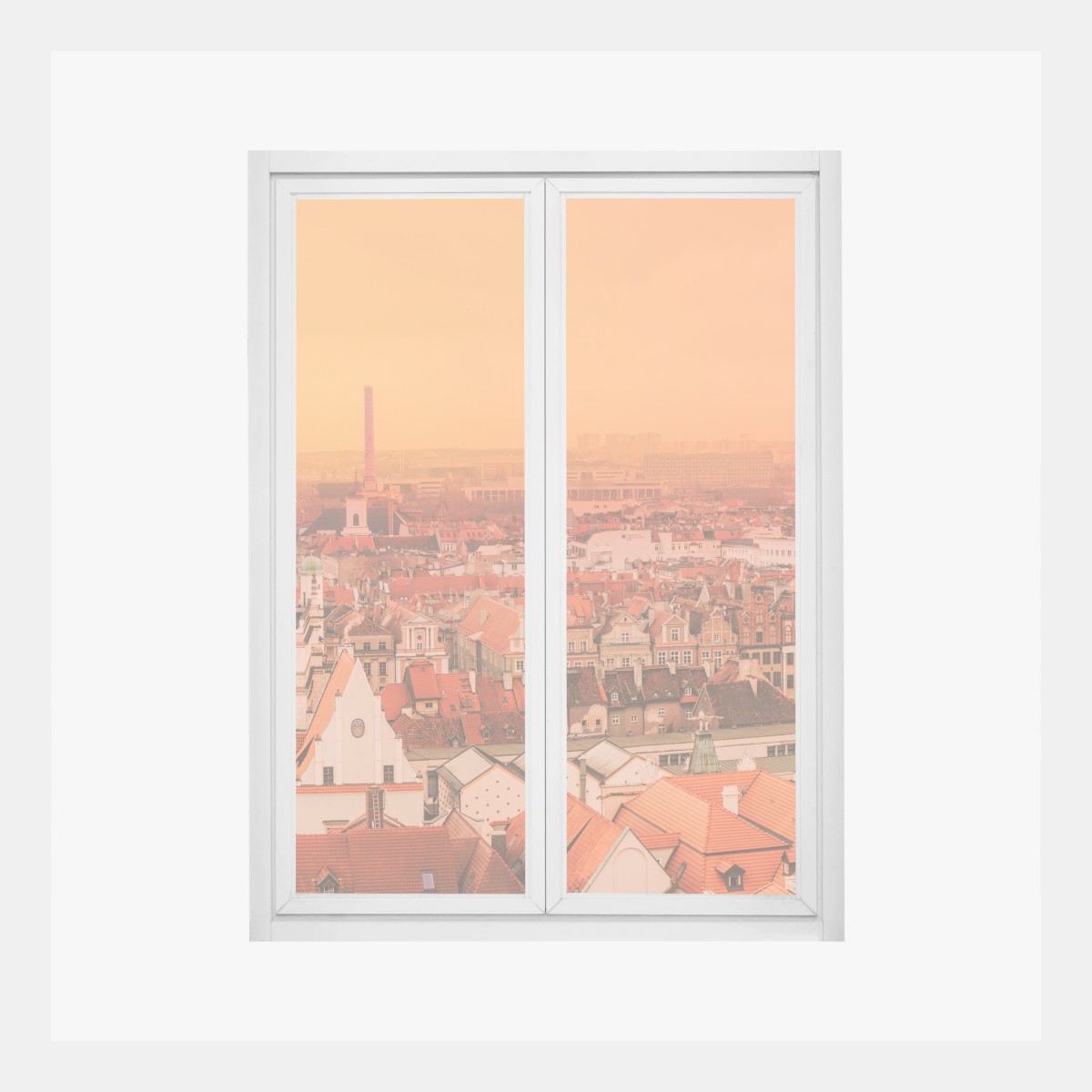 Pegatina para ventana paisaje urbano de tejados naranjas al atardecer – Pixers®