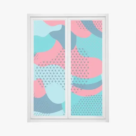 Pegatina para ventana arte decorativo abstracto de formas orgánicas en tonos turquesa y rosa – Pixers®