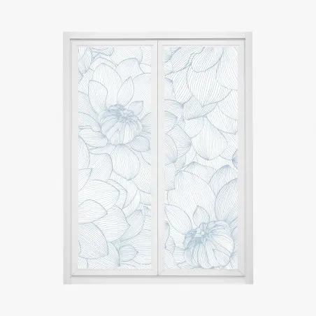 Pegatina para ventana patrón floral lineal azul – Pixers®