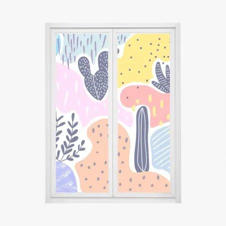 Pegatina para ventana paisaje abstracto botánico colorido – Pixers®