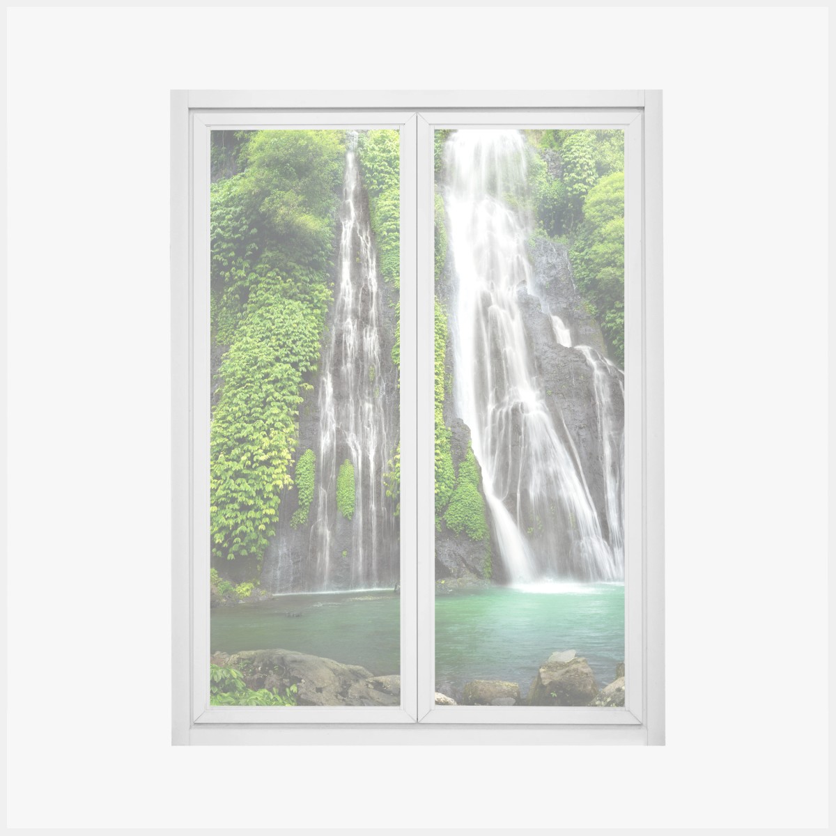 Pegatina para ventana cascada esmeralda en selva tropical – Pixers®