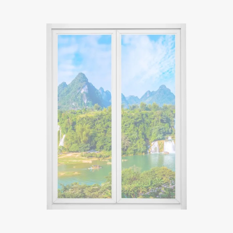 Pegatina para ventana paisaje panorámico de cascadas y montañas
