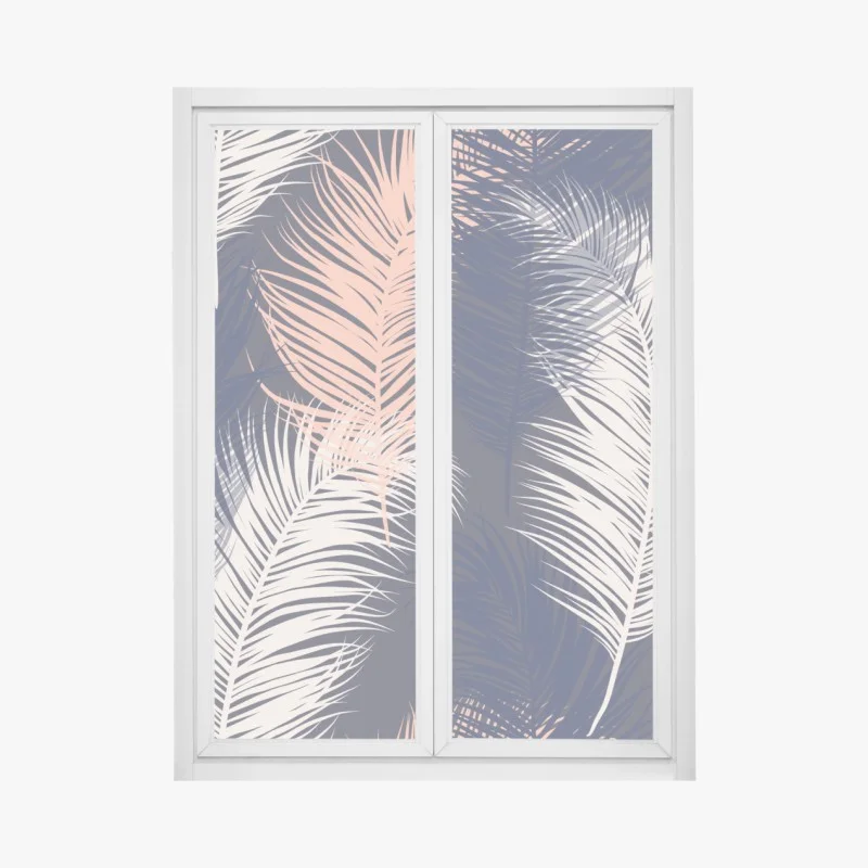 Pegatina para ventana patrón de plumas elegante en rosa y azul marino
