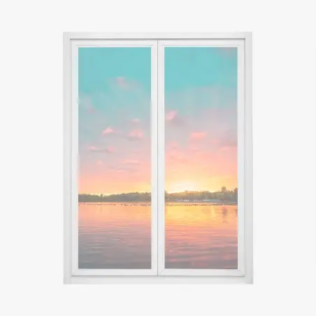 Pegatina para ventana atardecer sobre el lago en tonos vibrantes – Pixers®
