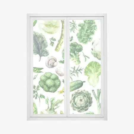 Pegatina para ventana patrón acuarelado de verduras verdes – Pixers®