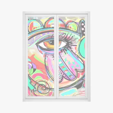Pegatina para ventana retrato pop abstracto vibrante – Pixers®