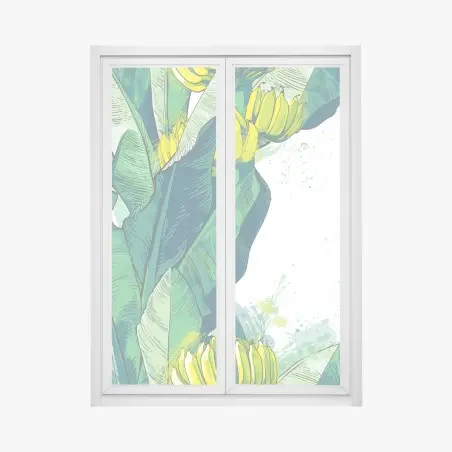 Pegatina para ventana motivo tropical de hojas y plátanos – Pixers®