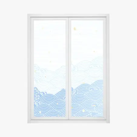 Pegatina para ventana ondas marinas en azul con salpicaduras doradas – Pixers®
