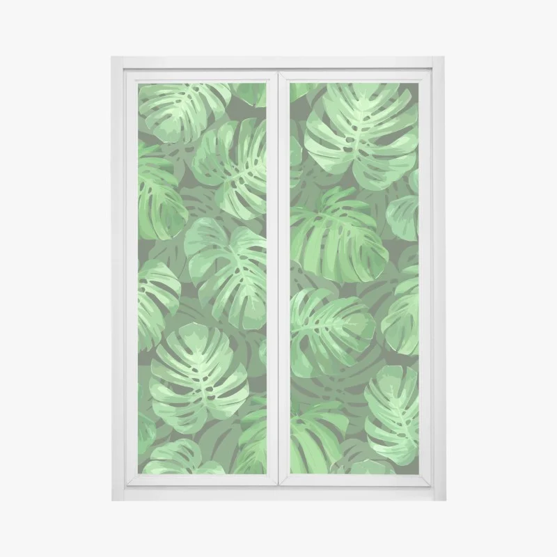 Pegatina para ventana patrón tropical de hojas de monstera