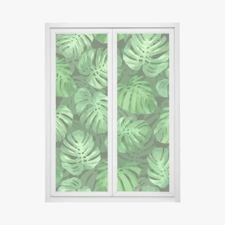 Pegatina para ventana patrón tropical de hojas de monstera – Pixers®