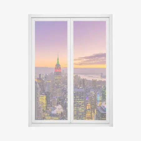 Pegatina para ventana skyline iluminado de Nueva York al atardecer – Pixers®