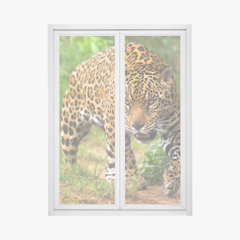 Pegatina para ventana jaguar acechando en la selva