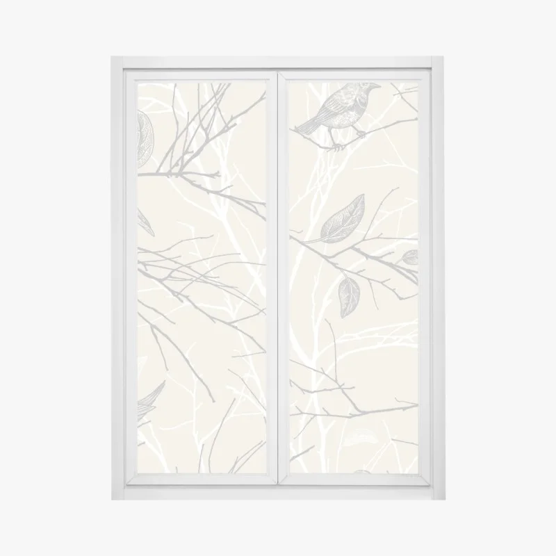 Pegatina para ventana patrón de aves y ramas en tonos neutros