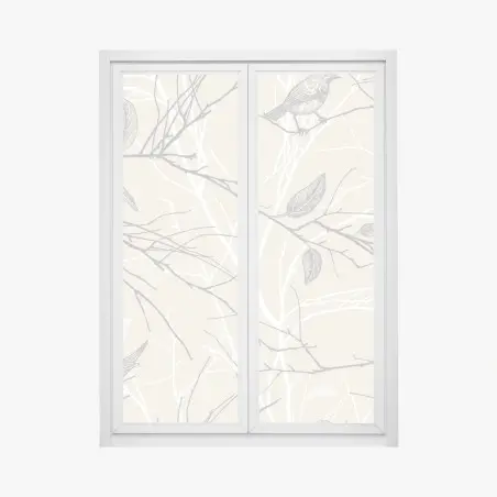 Pegatina para ventana patrón de aves y ramas en tonos neutros – Pixers®