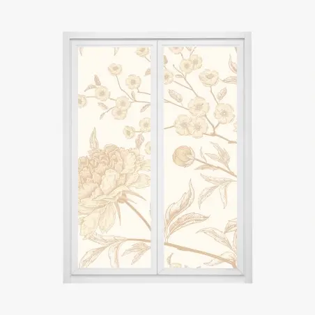 Pegatina para ventana diseño mural floral vintage en tonos beige – Pixers®