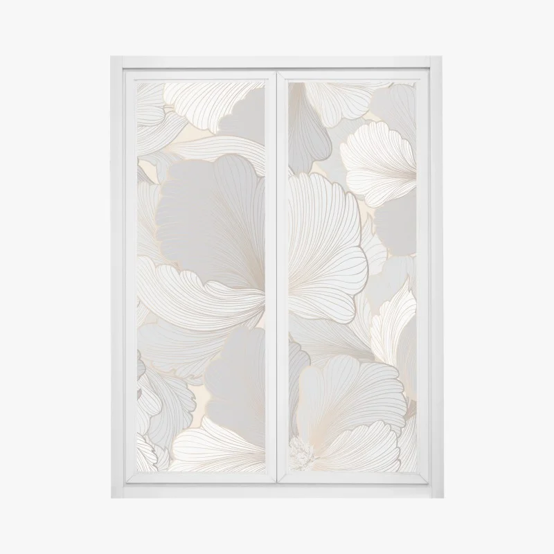 Pegatina para ventana arte floral en tonos neutros y líneas doradas