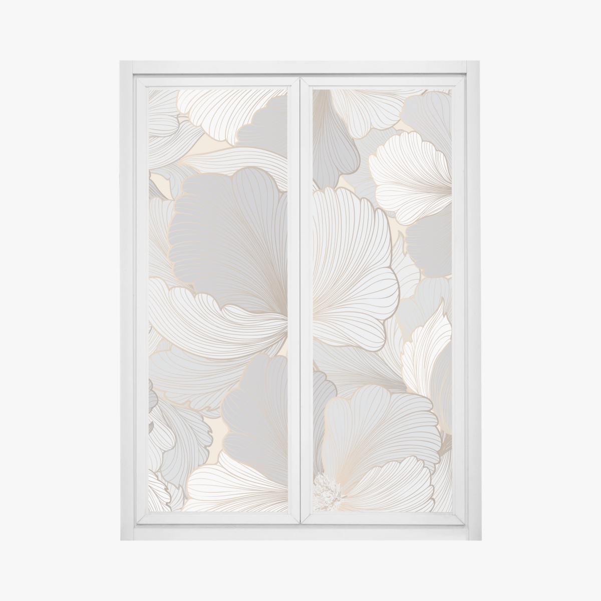 Pegatina para ventana arte floral en tonos neutros y líneas doradas – Pixers®
