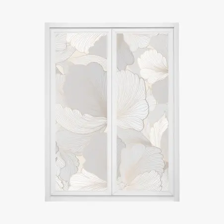 Pegatina para ventana arte floral en tonos neutros y líneas doradas – Pixers®
