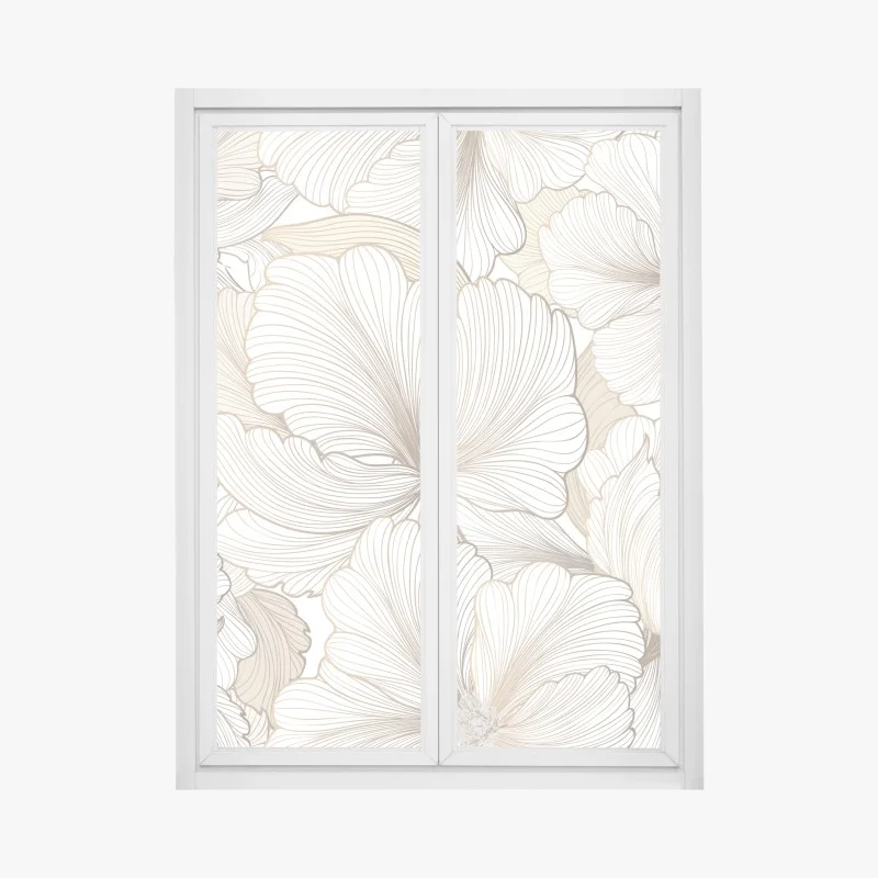 Pegatina para ventana flores de líneas finas en tonos beige